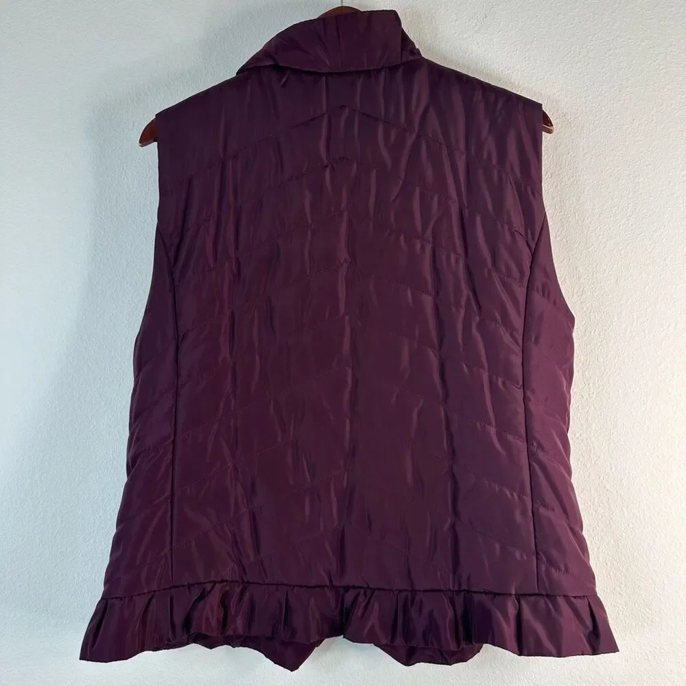 Soft Surroundings Saint Aubin Purple Quilted Vest Ruffle Trim Womens Large - Picture 2 of 7